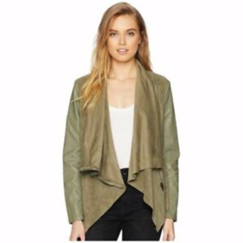Blank NYC Leather & Knit Draped-front jacket